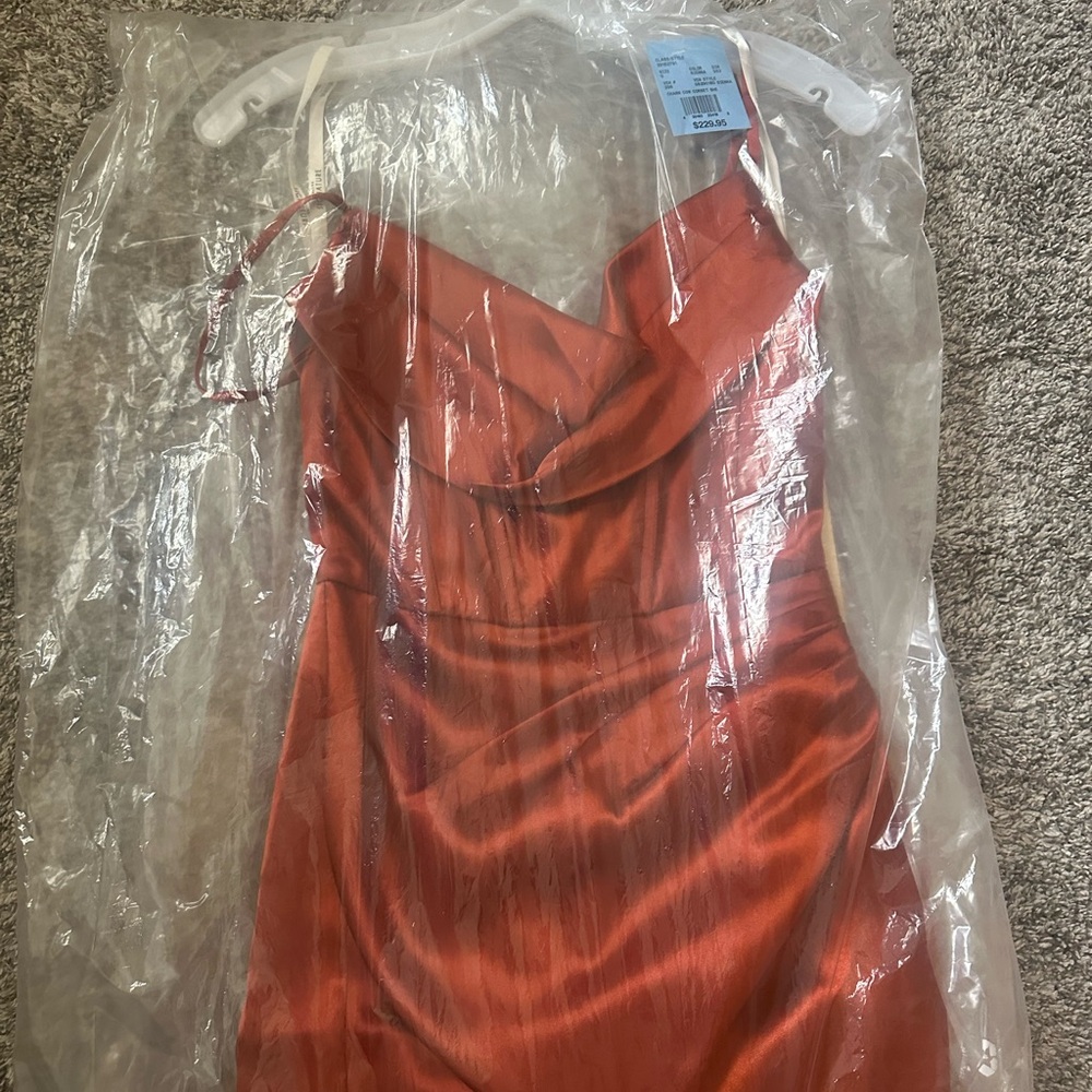 David's Bridal Satin Dress in Rust Orange